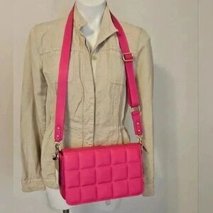 Unica Firenze Genuine Italian Leather Pink Quilted Crossbody Bag Gold Hardware
